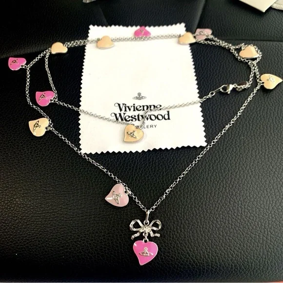 Vivienne Westwood Pink and Silver Heart Necklace - Picture 2 of 4